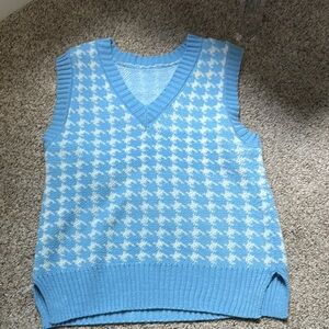 Blue and White Houndstooth Sweater Vest